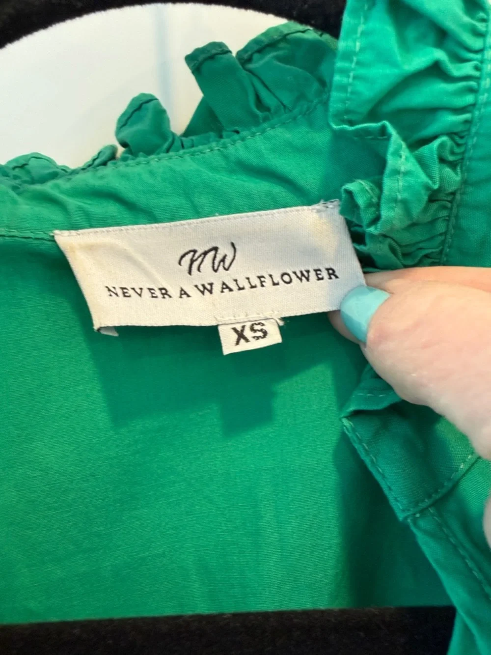 Green Puff-Sleeve Ruffled Peasant Top - Picture 2 of 5